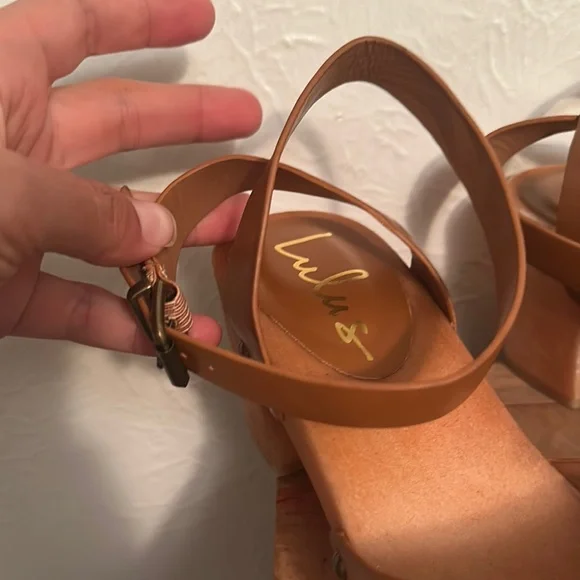 Lulu's Brown Leather Mules with Wooden Platform Size 9 - Picture 4 of 8